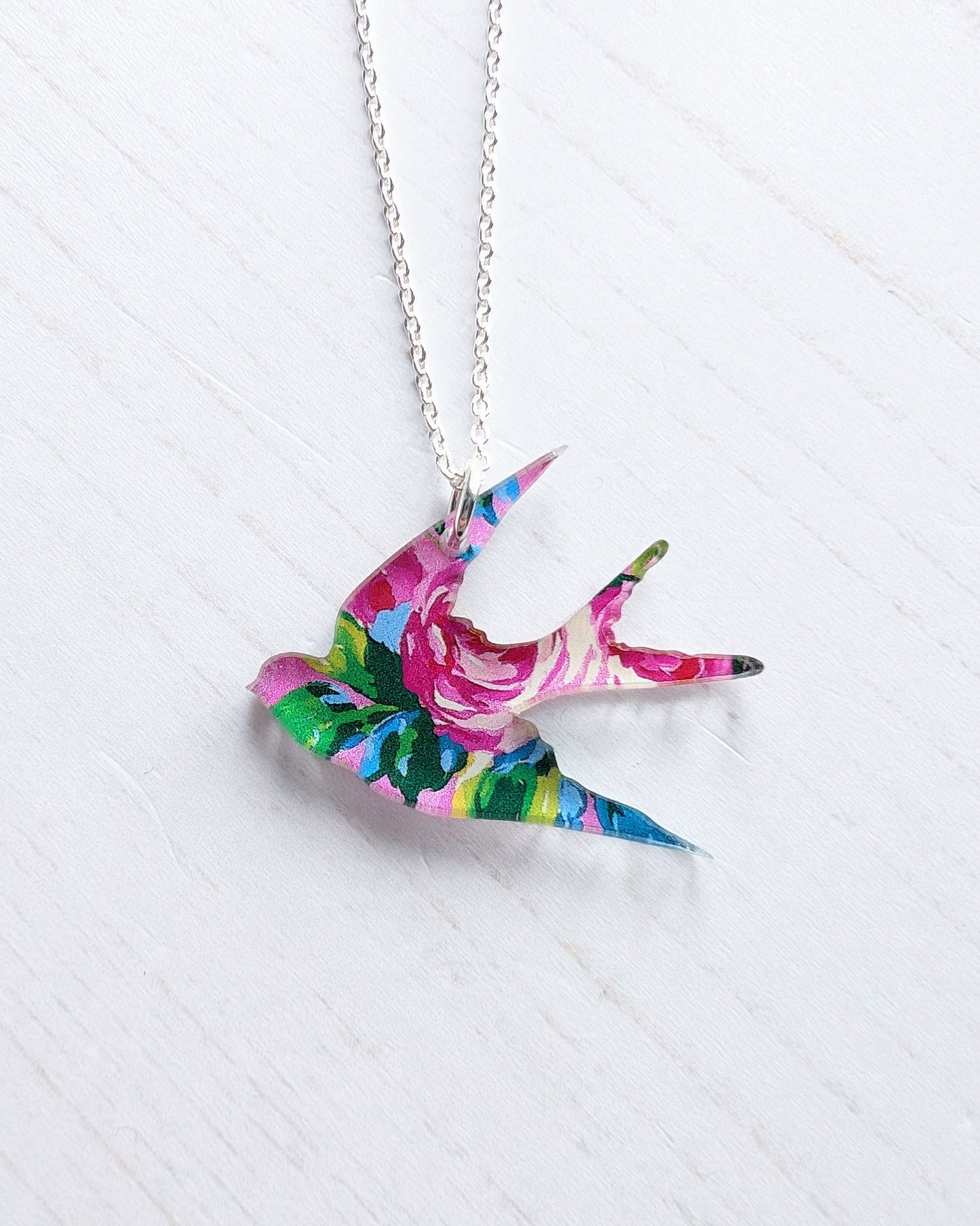 Swallow Pendant - Pink Roses