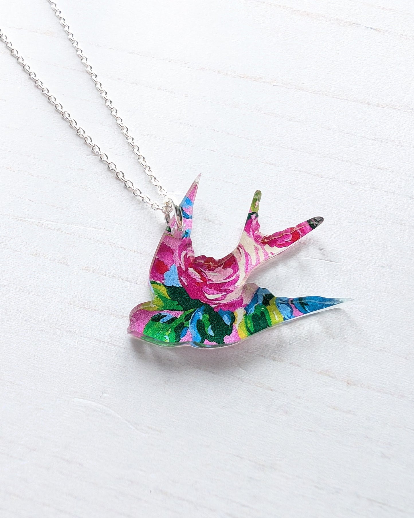 Swallow Pendant - Pink Roses