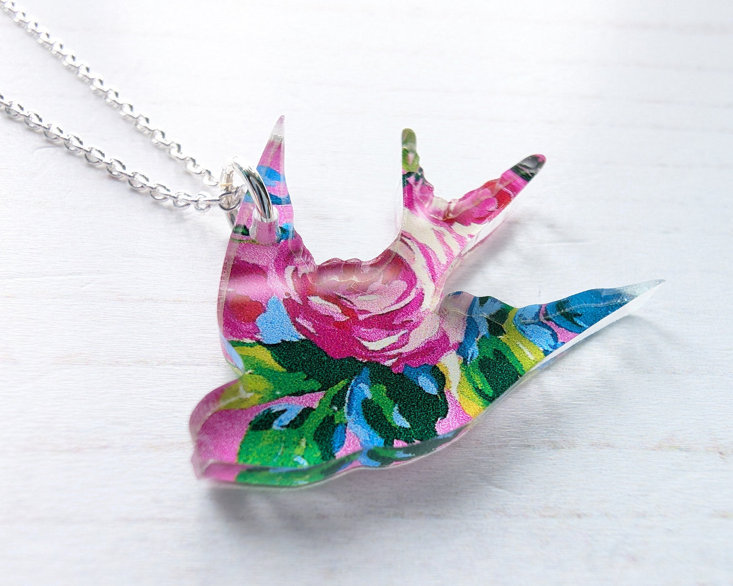 Swallow Pendant - Pink Roses