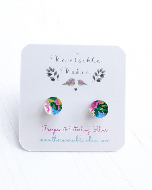 Circle Studs - Pink Roses