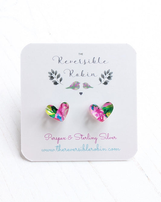 Puffy Heart Studs - Pink Roses
