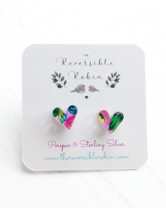 Mini Heart Studs - Pink Roses