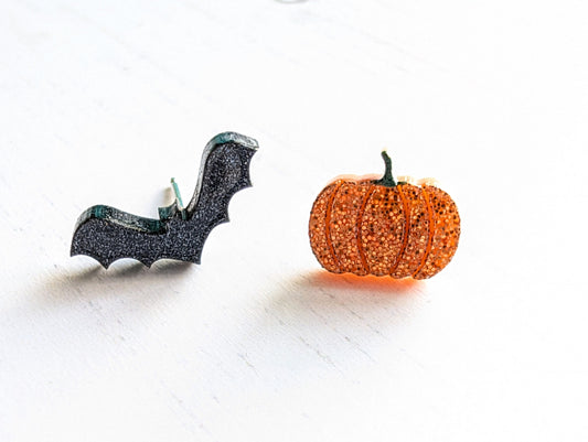 Pumpkin and Bat Studs