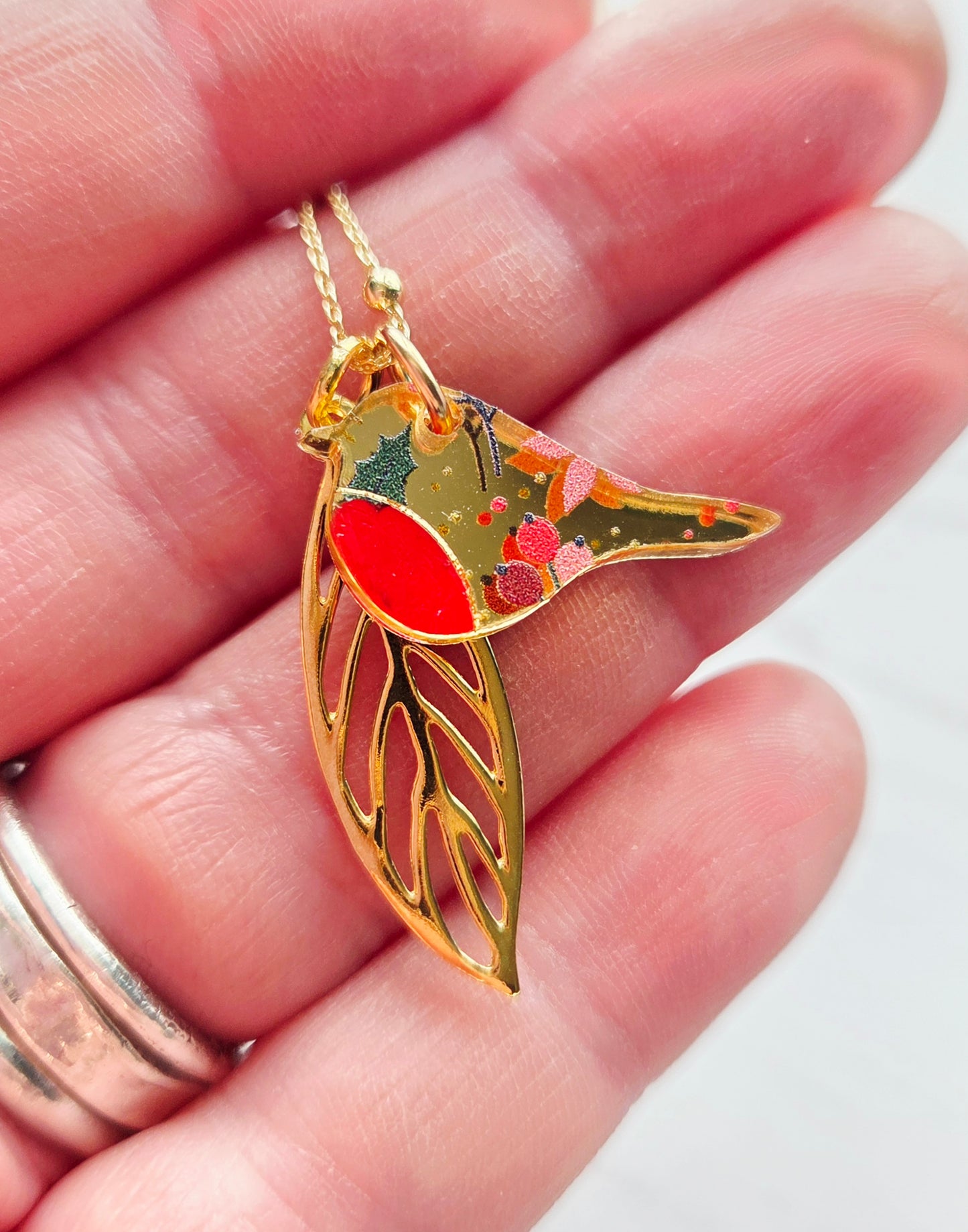 Robin & Leaf Mirrored Yellow Gold Vermeil