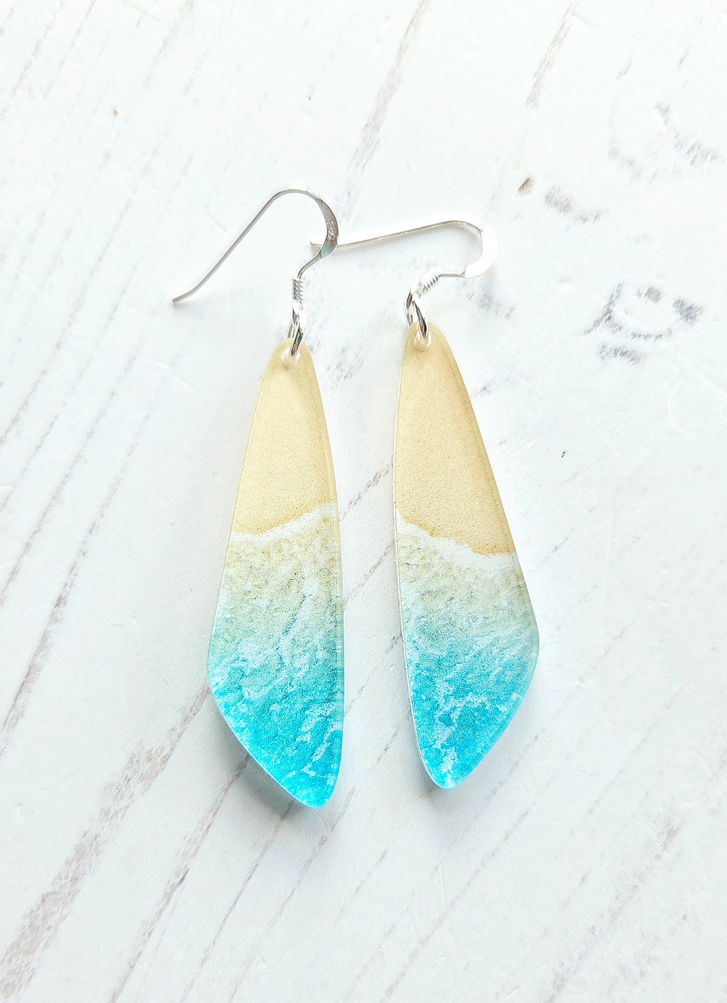 Statement drop earrings, Beach print