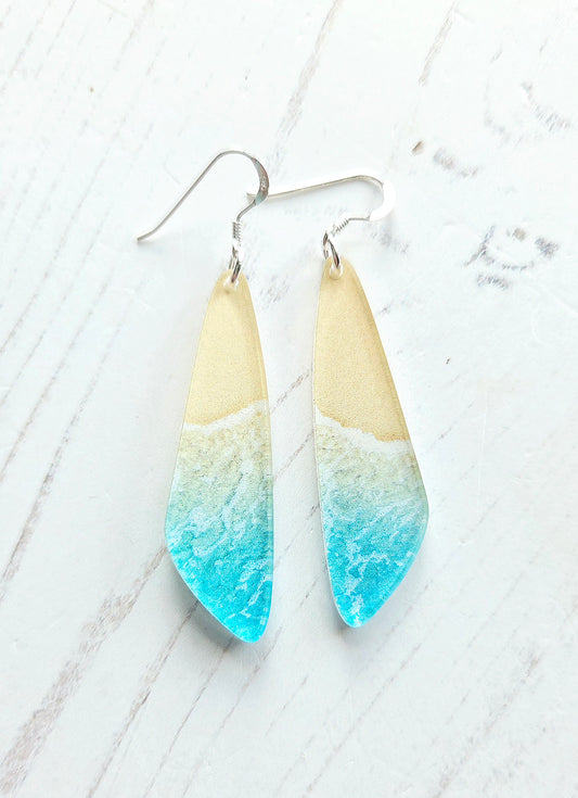 Statement drop earrings, Beach print