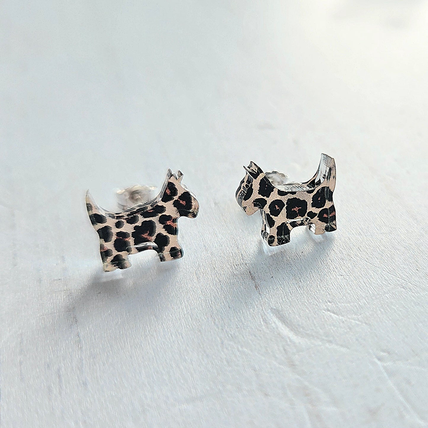 Scottie Dog studs, Leopard print