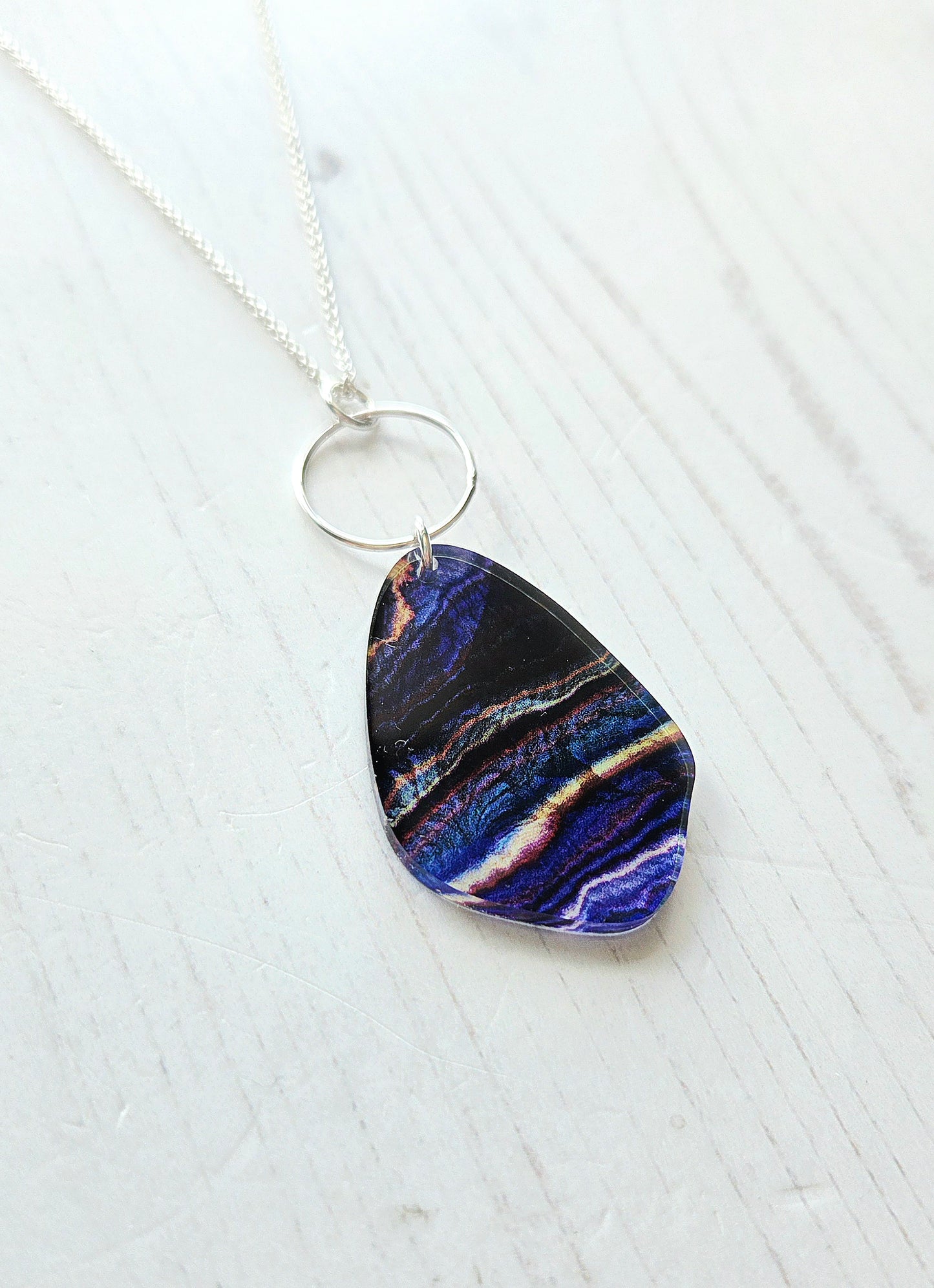Large Pebble and Hoop Pendant, Lapis print