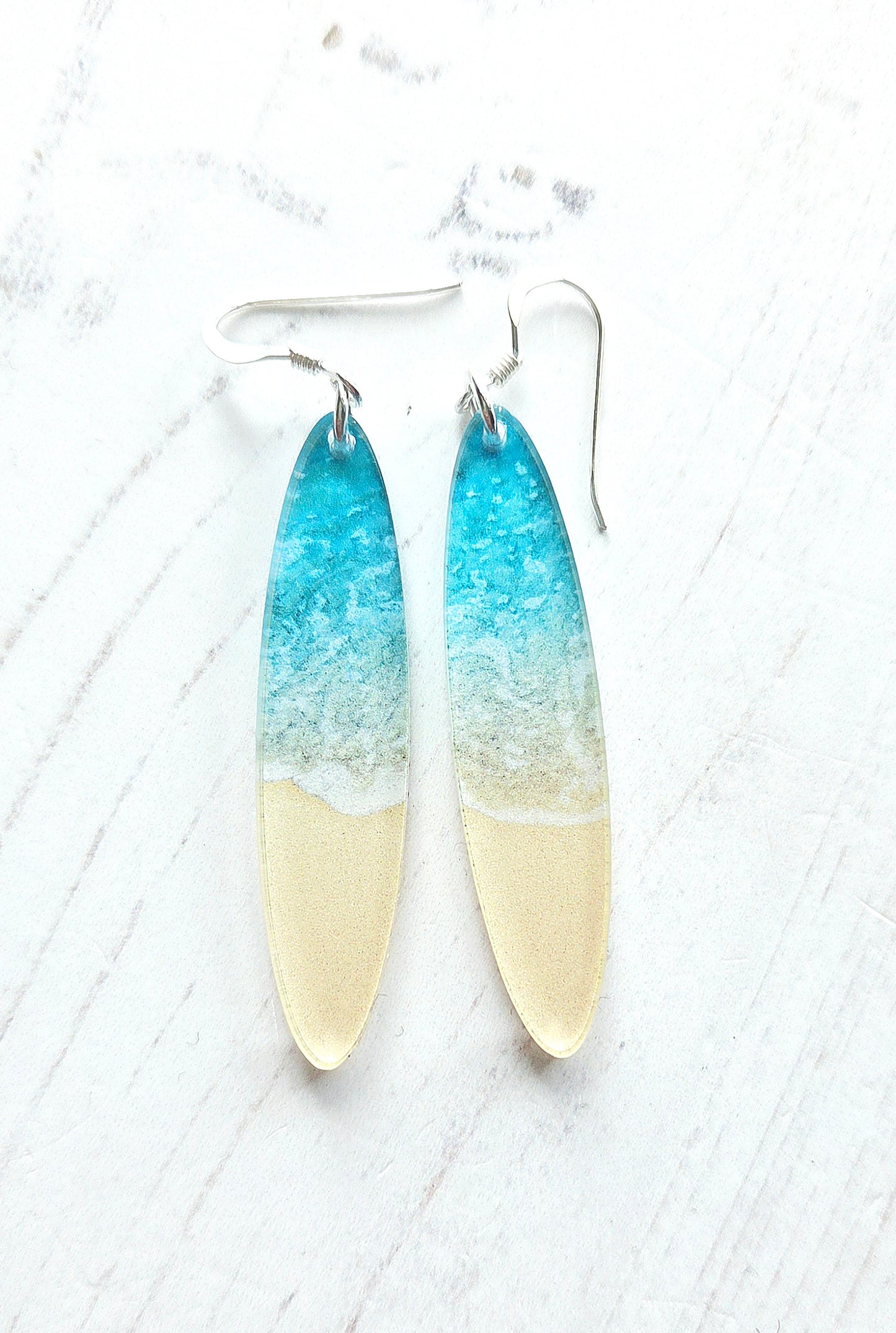 Large oval drop earrings, Beach print