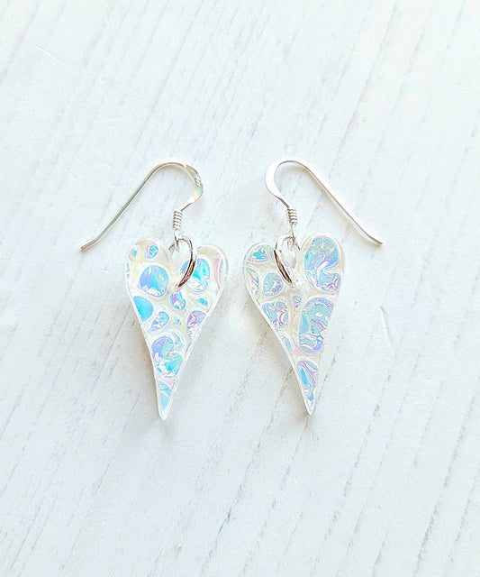 Dichrolam long heart earrings