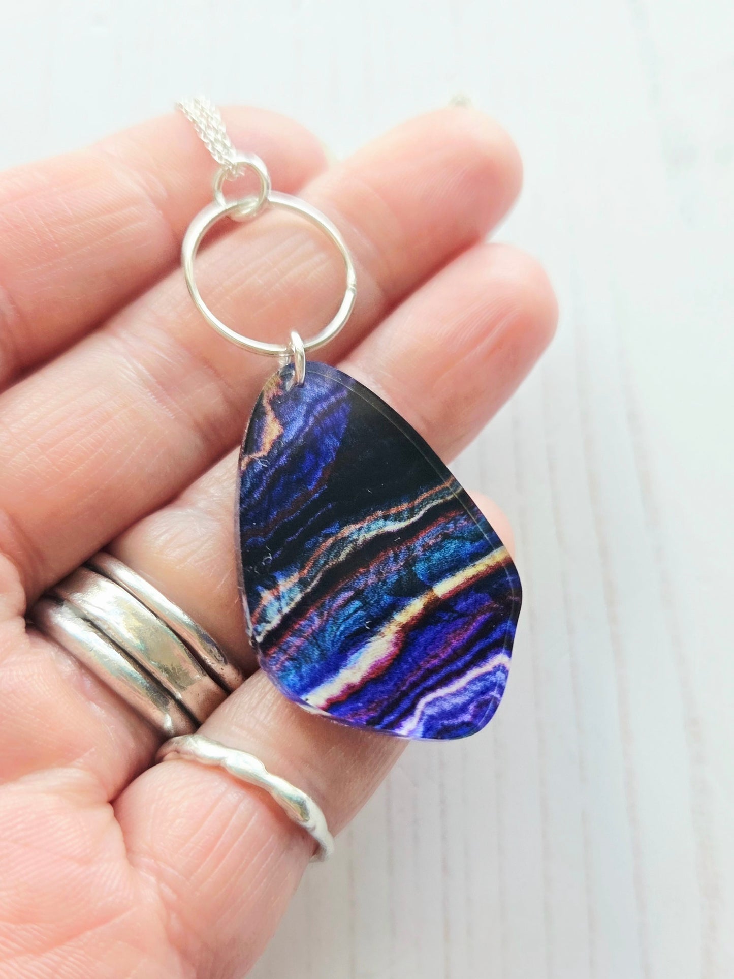 Large Pebble and Hoop Pendant, Lapis print