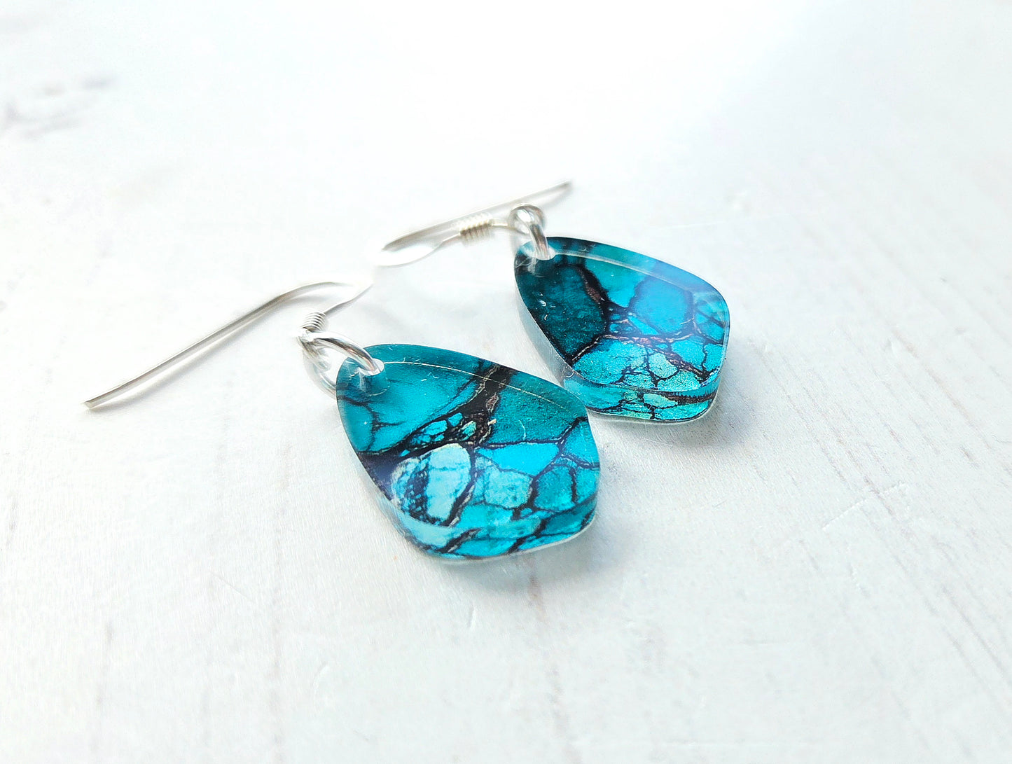 Pebble Drop earring, natural turquoise print