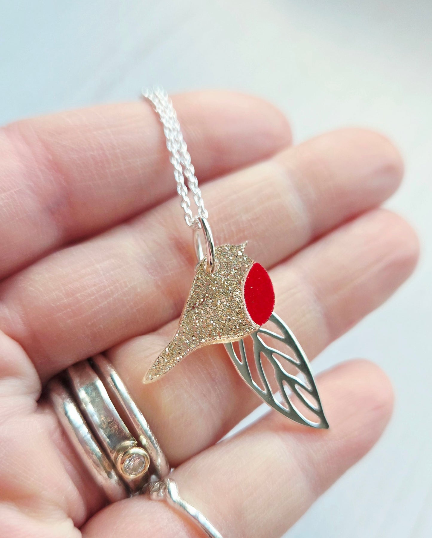 Robin & Leaf Pendant, Limited Edition Champagne Shimmer