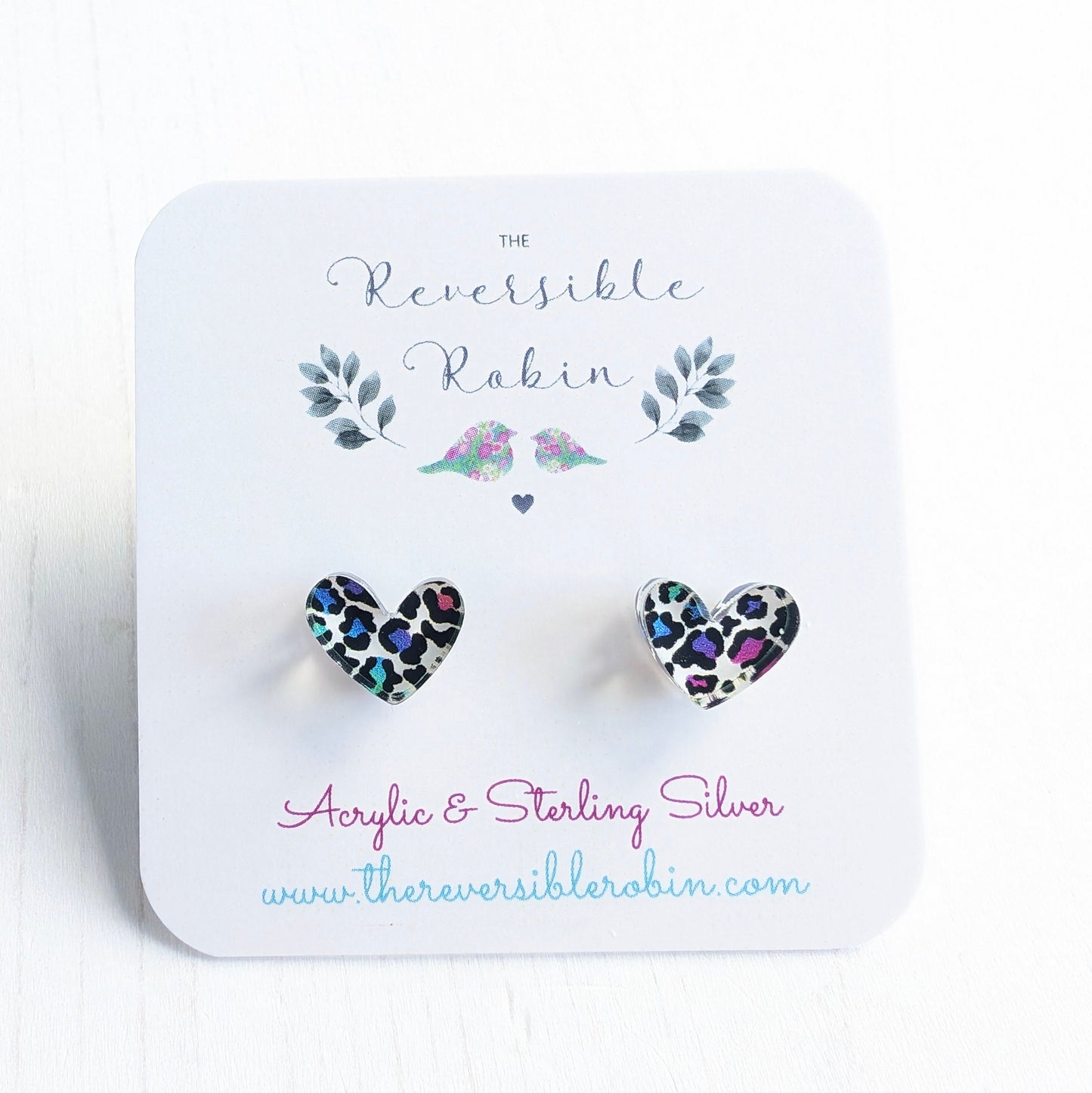 Rainbow Leopard Puffy Heart Studs
