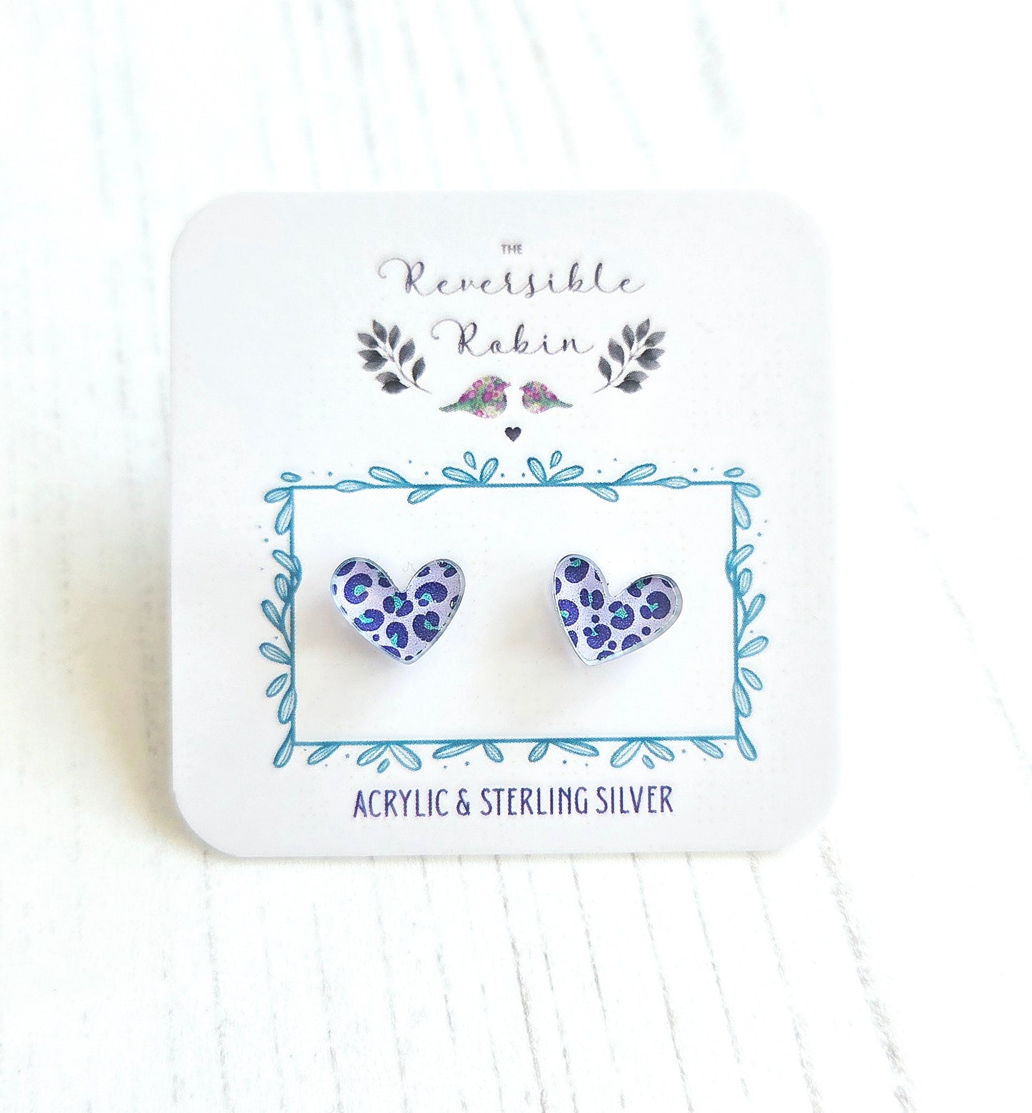 Puffy Heart Studs, Lilac Leopard print