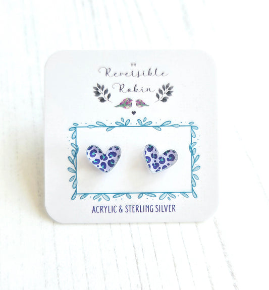 Puffy Heart Studs, Lilac Leopard print
