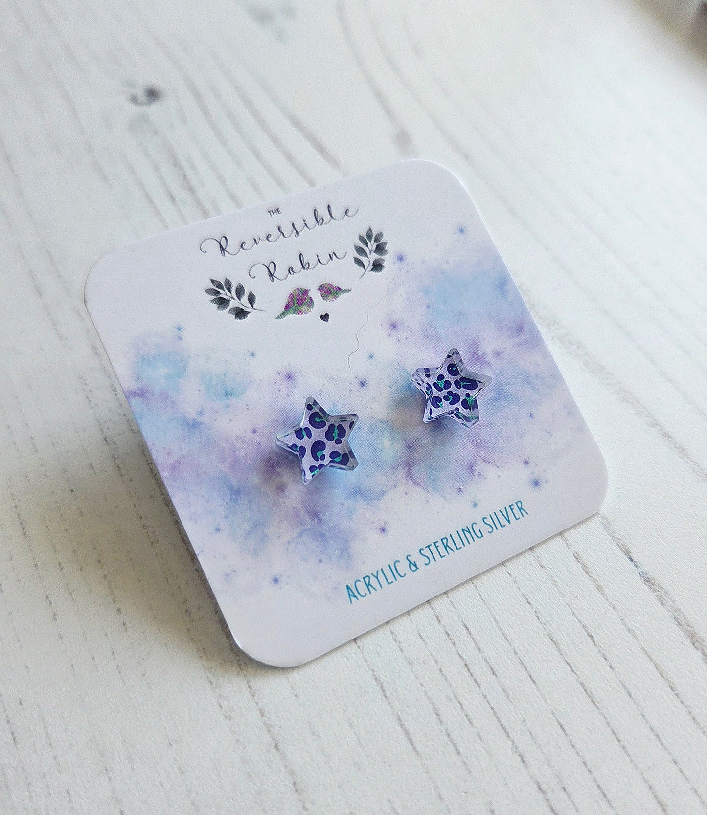 Star studs, Lilac leopard print