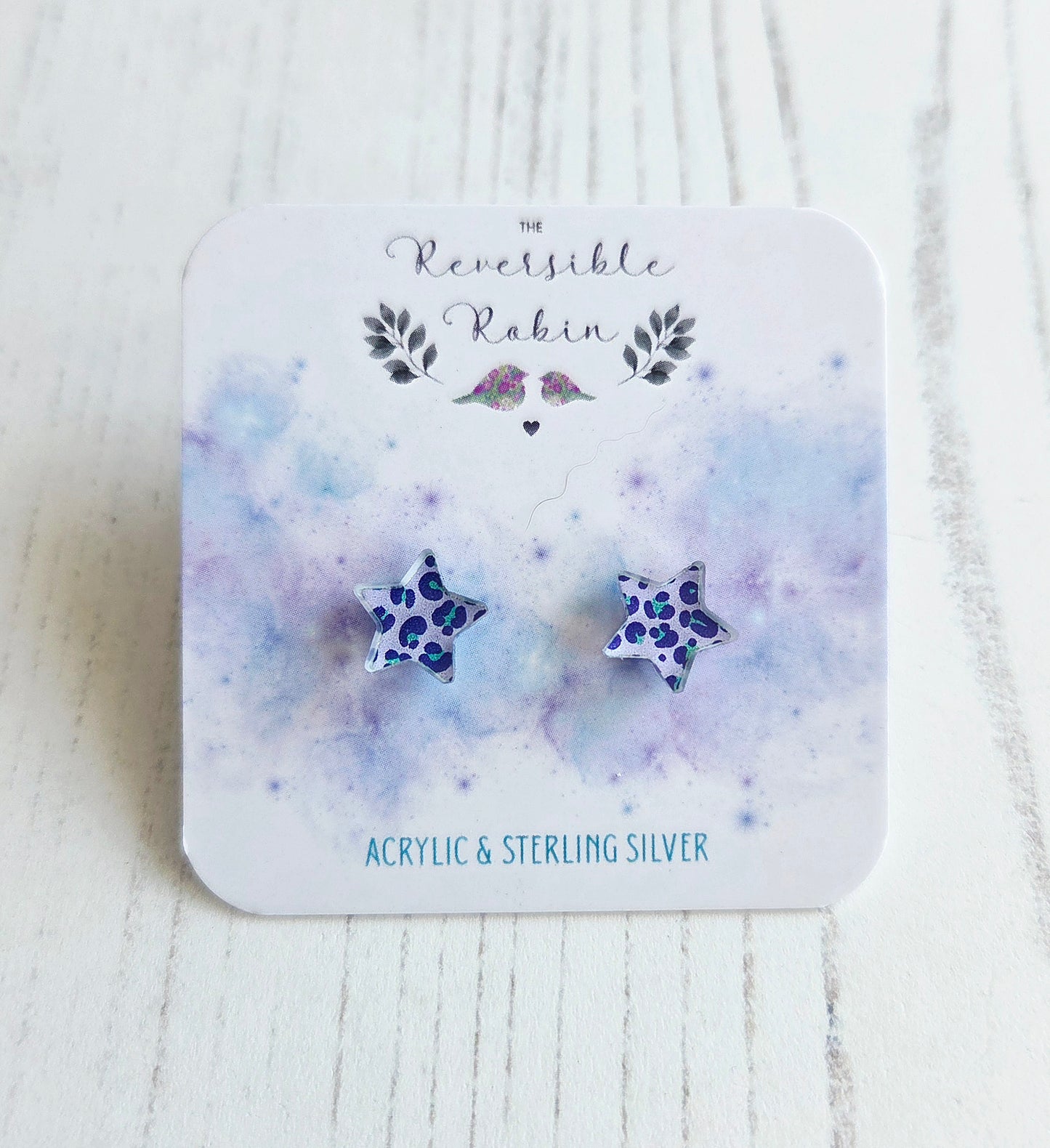 Star studs, Lilac leopard print