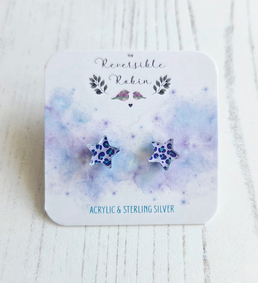 Star studs, Lilac leopard print