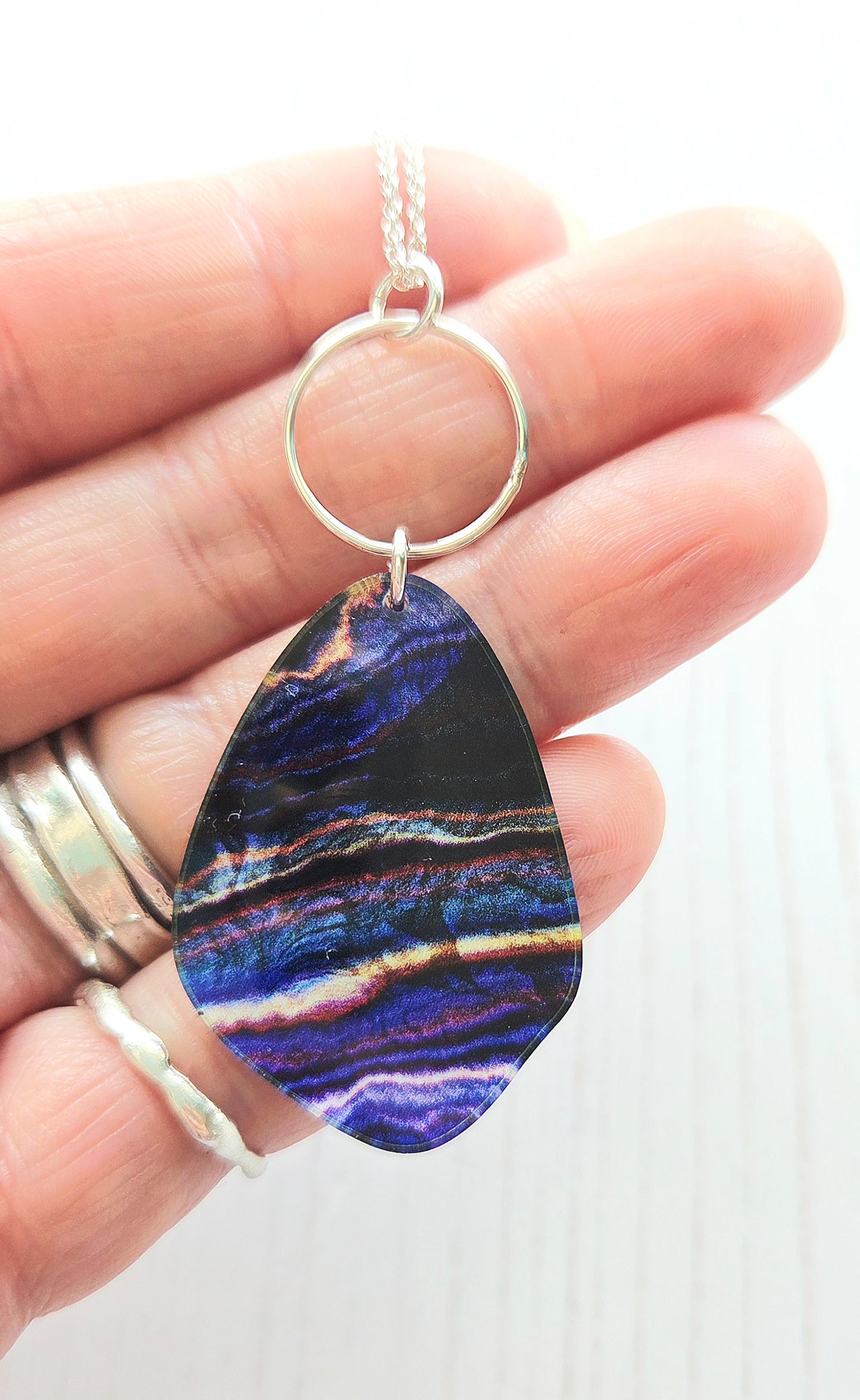 Large Pebble and Hoop Pendant, Lapis print
