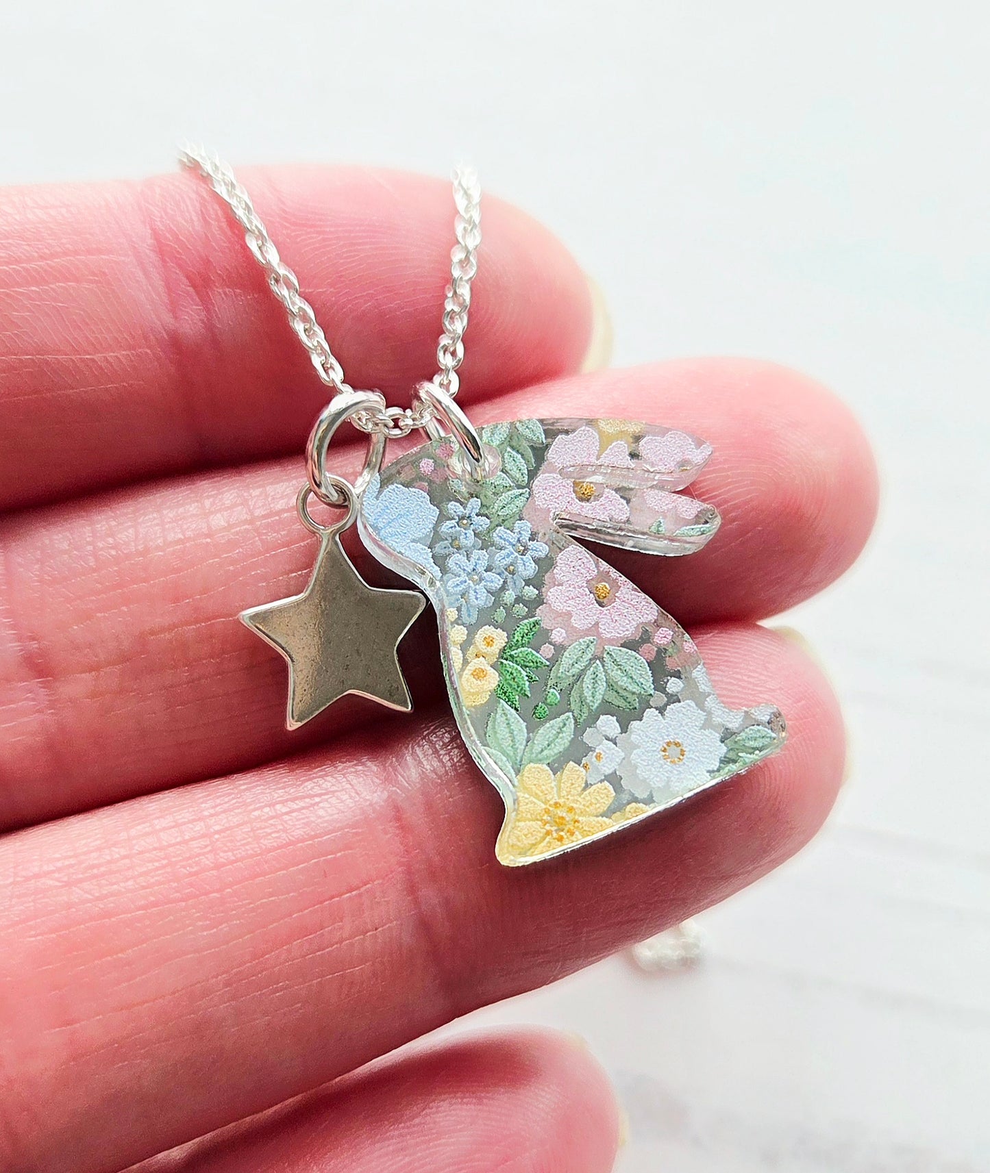 Bunny & Star Pendant, pastel spring floral