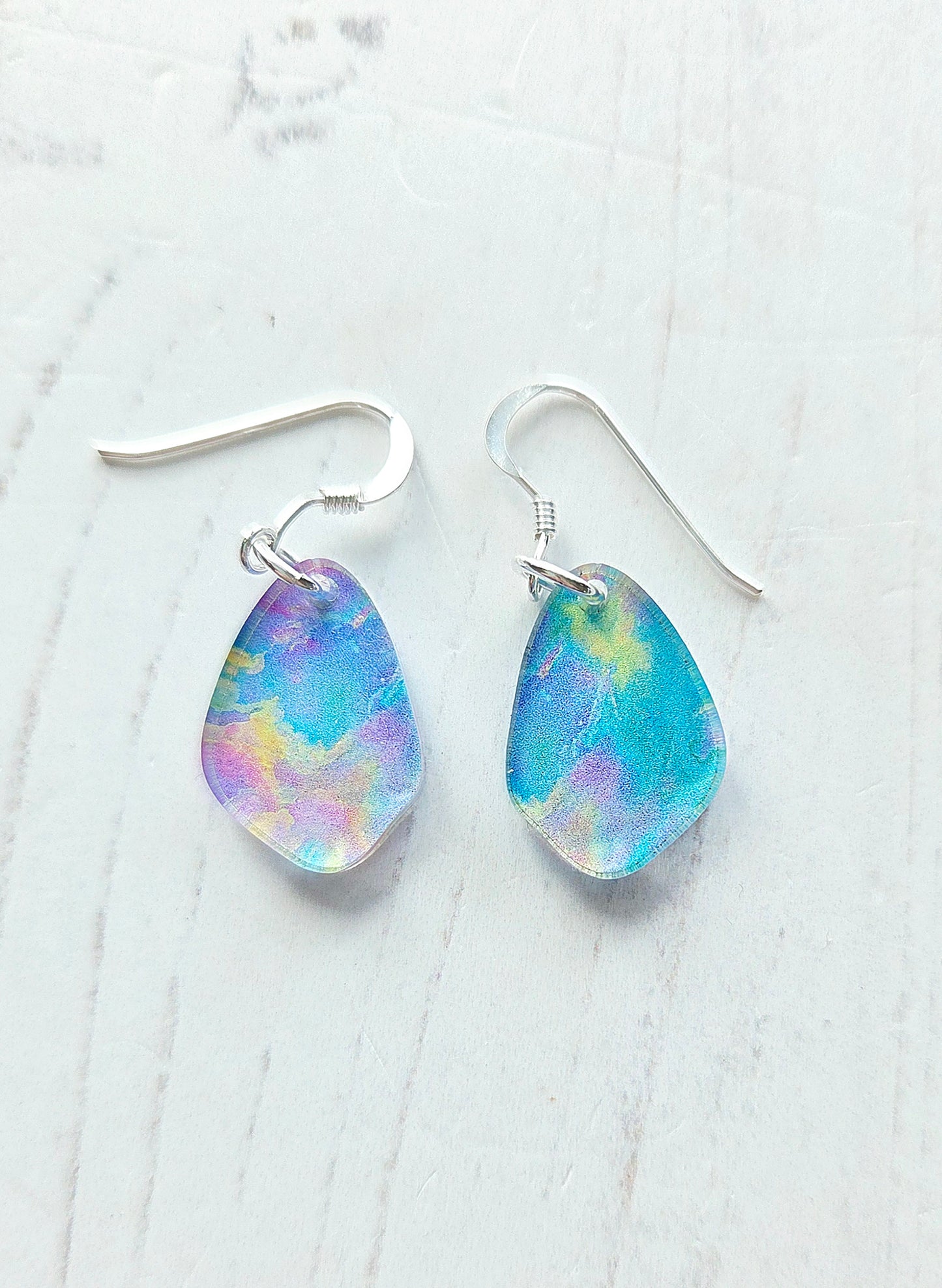 Pebble drop earring, Opal print