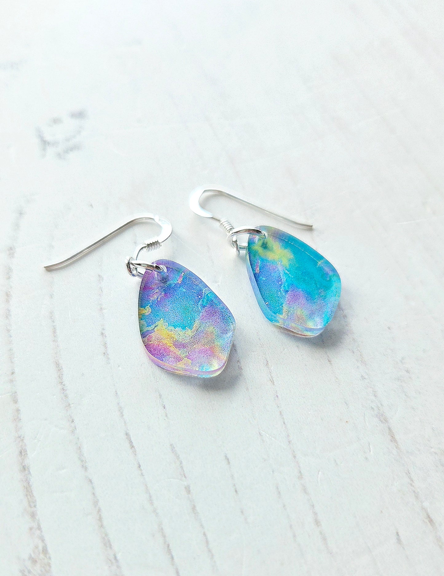 Pebble drop earring, Opal print