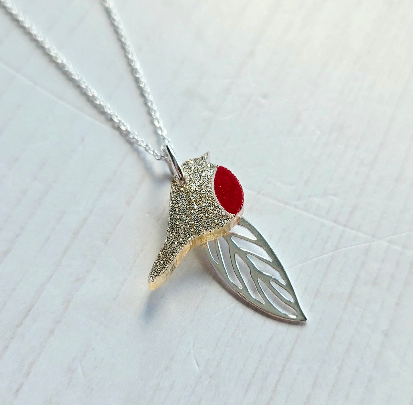 Robin & Leaf Pendant, Limited Edition Champagne Shimmer