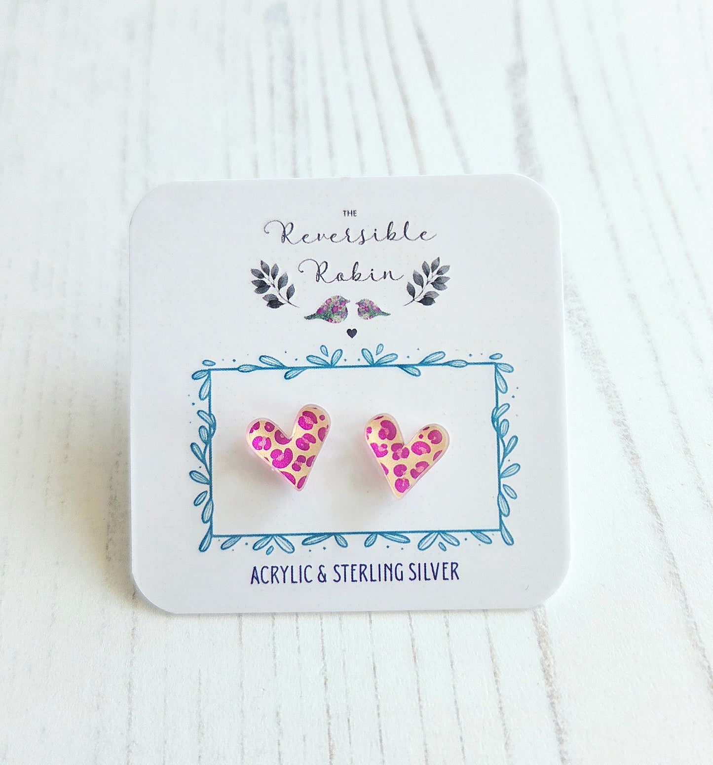 Mini heart studs, Peach Leopard print