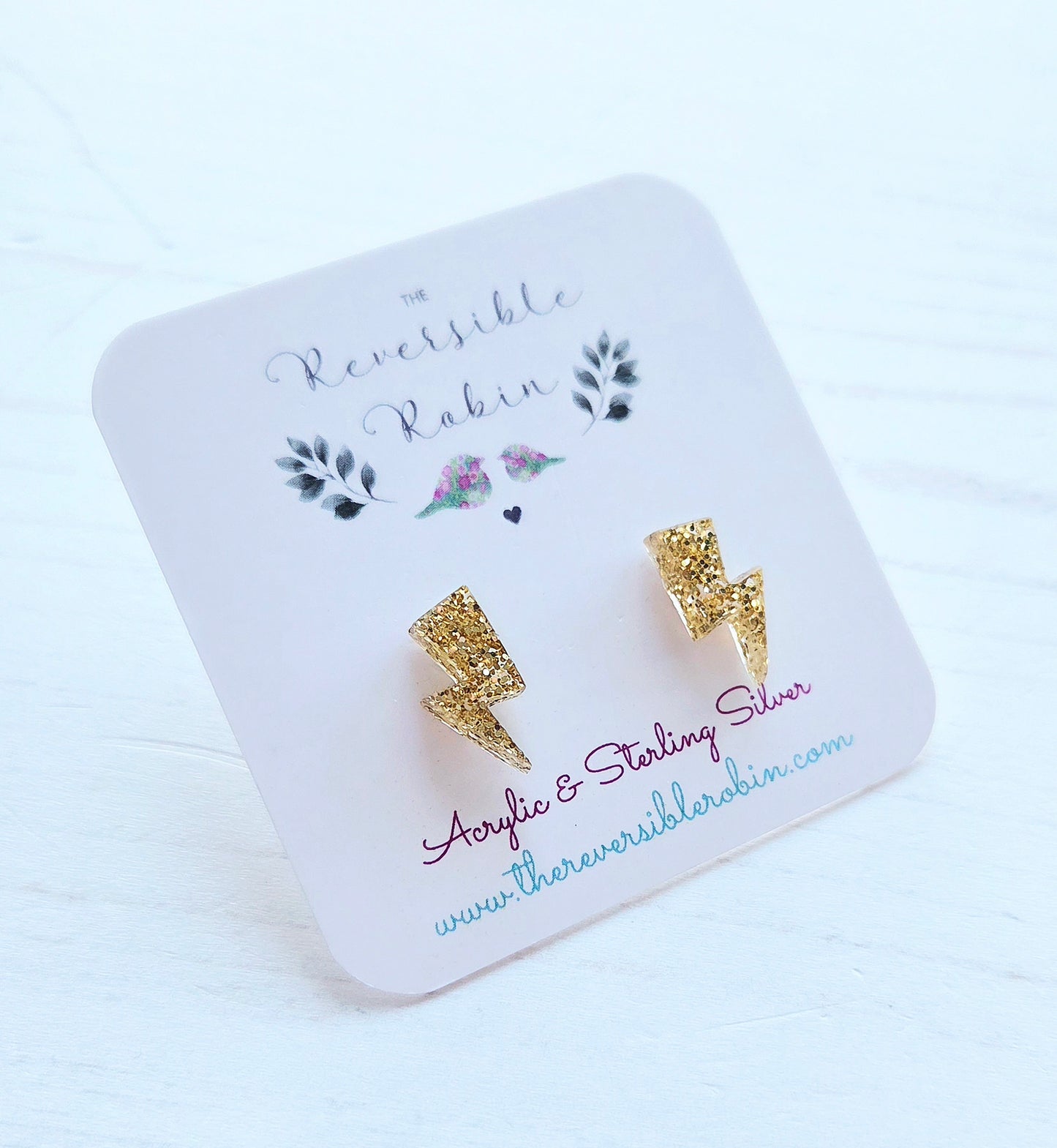 Lightning bolt studs, Gold glitter