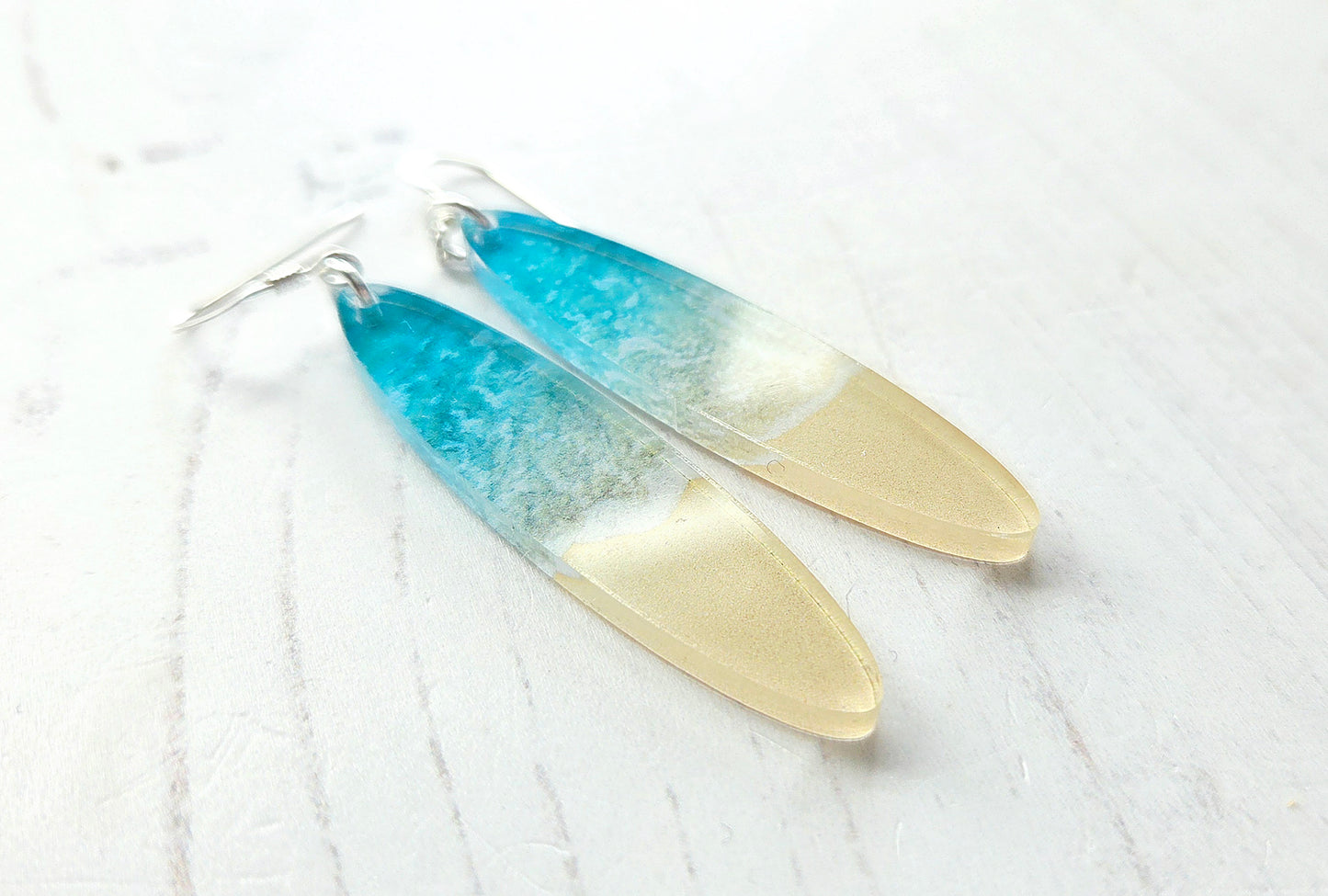 Large oval drop earrings, Beach print