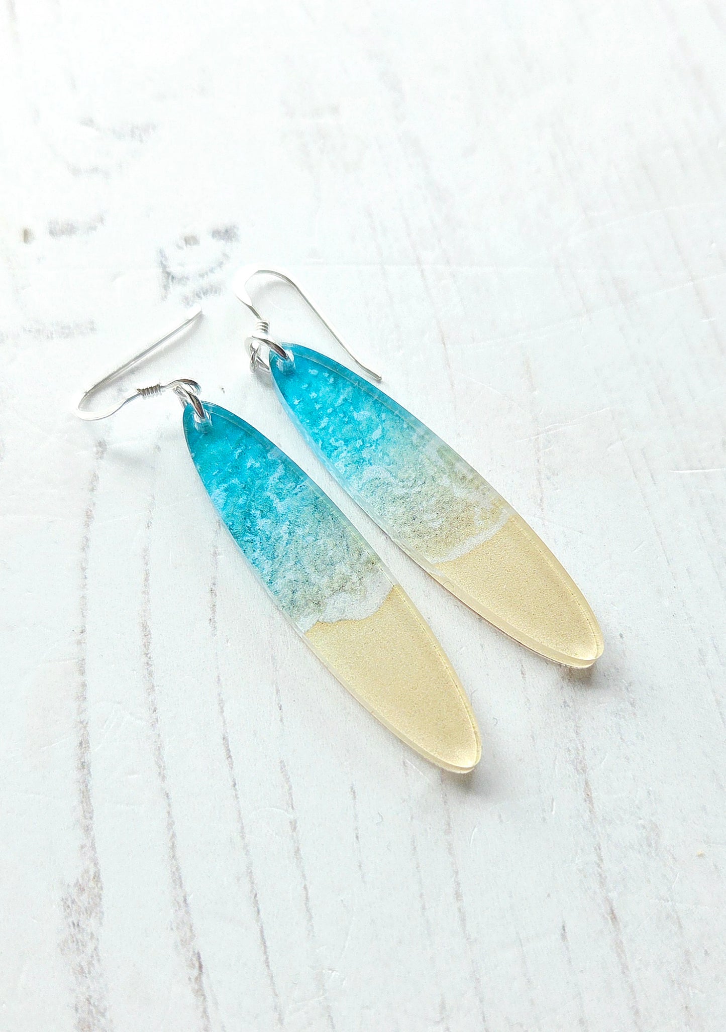 Large oval drop earrings, Beach print