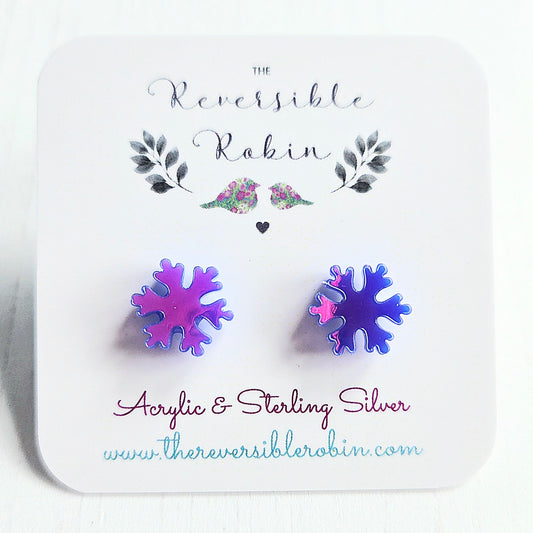 Snowflake Studs, Twilight Iridescent