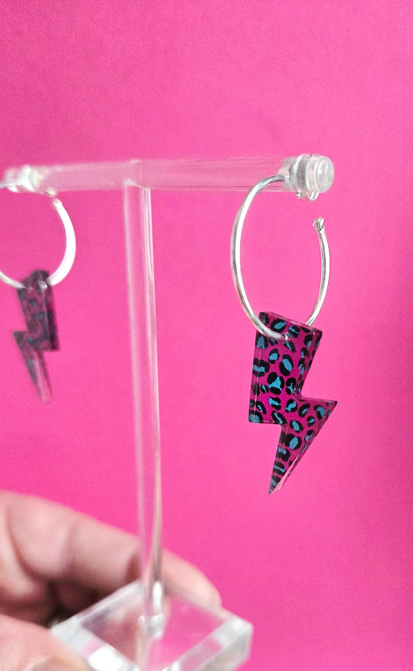 Lightning bolt hoops, pink leopard