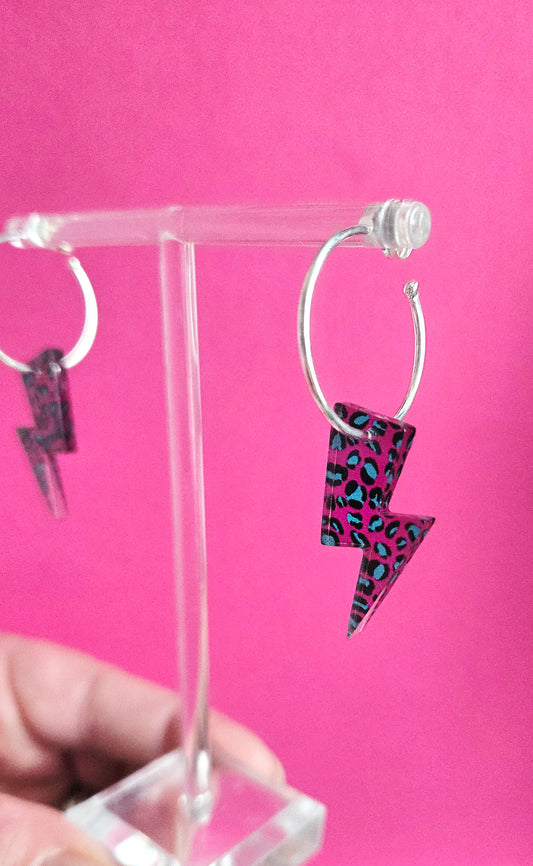 Lightning bolt hoops, pink leopard
