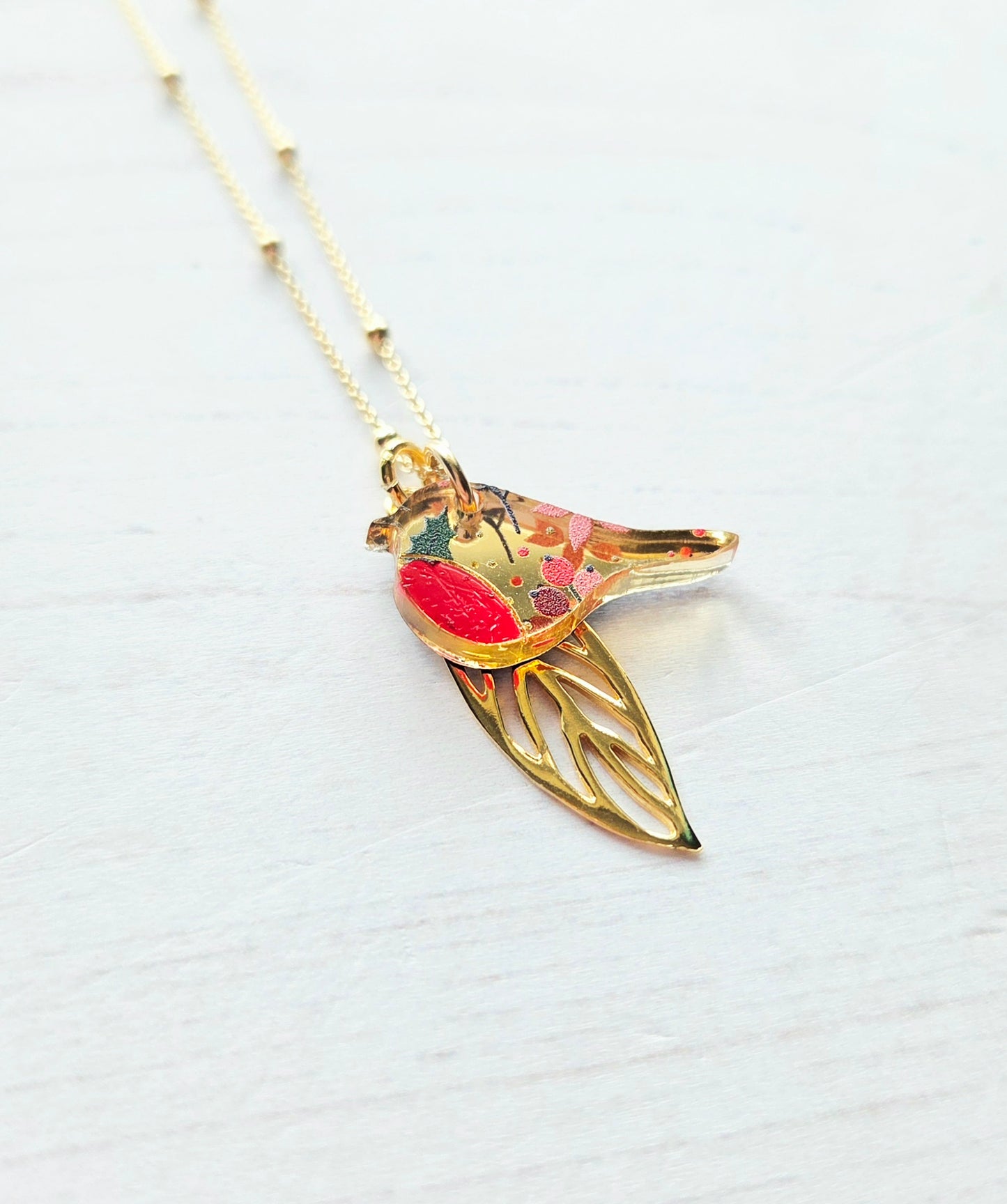 Robin & Leaf Mirrored Yellow Gold Vermeil