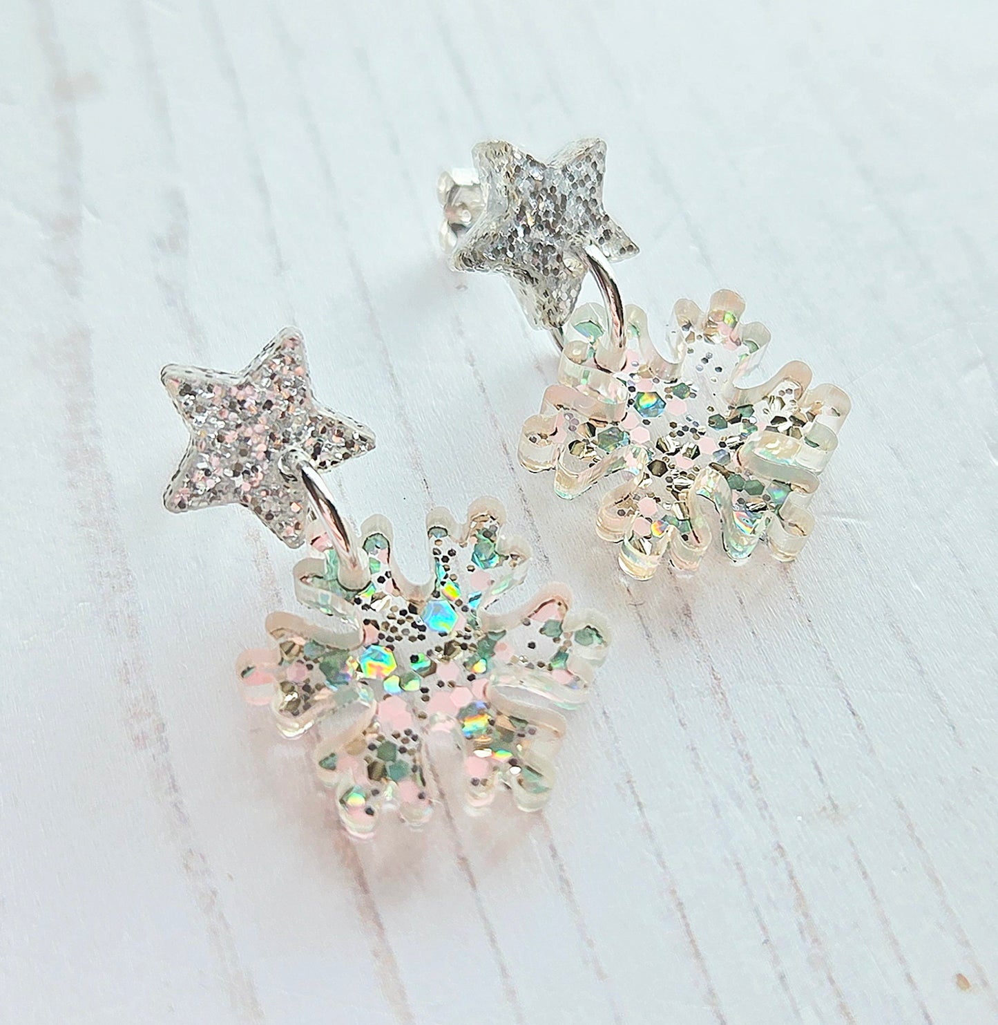 Star & Snowflake drop studs earrings