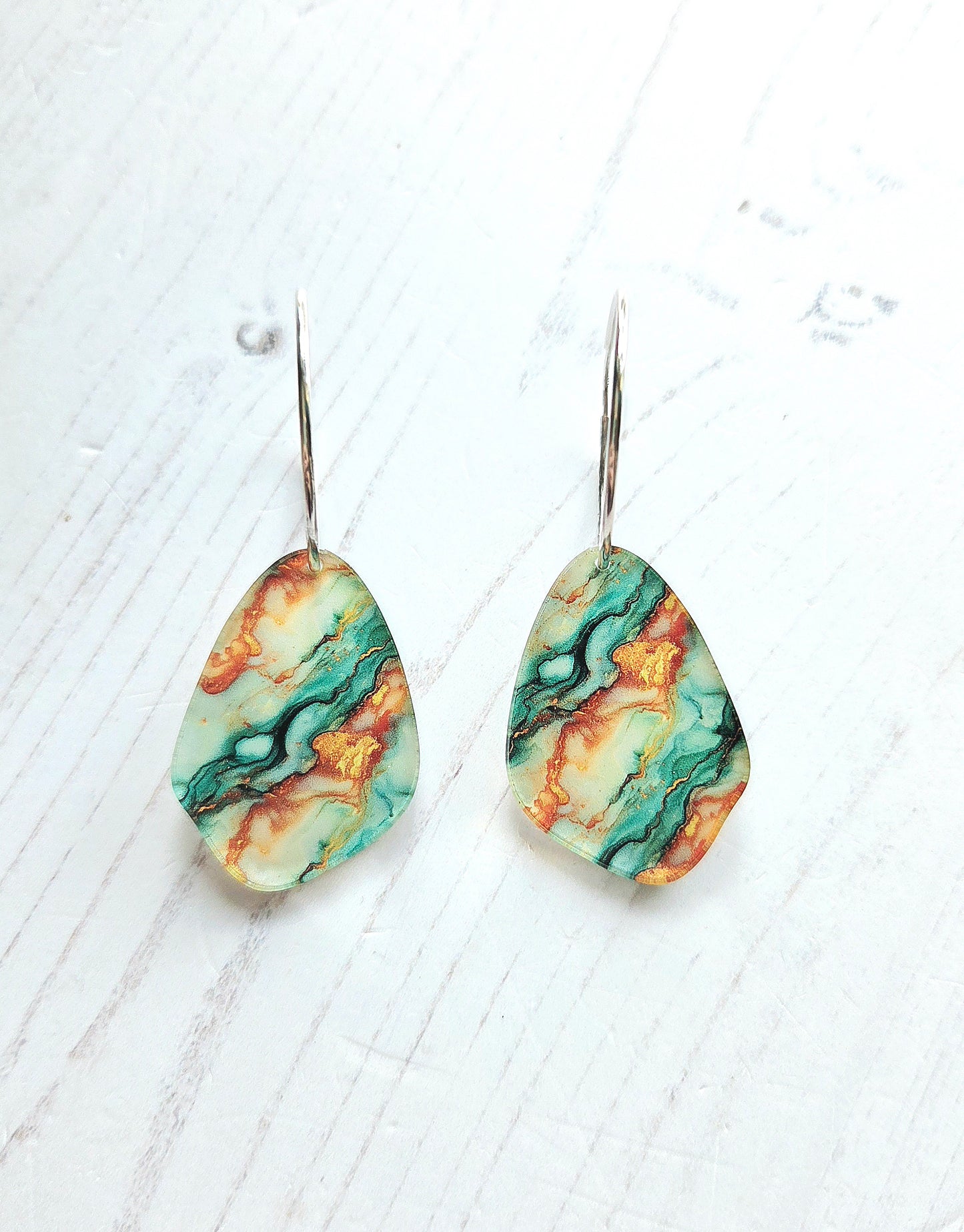 Statement Pebble Hoop earrings, Green and Orange swirl