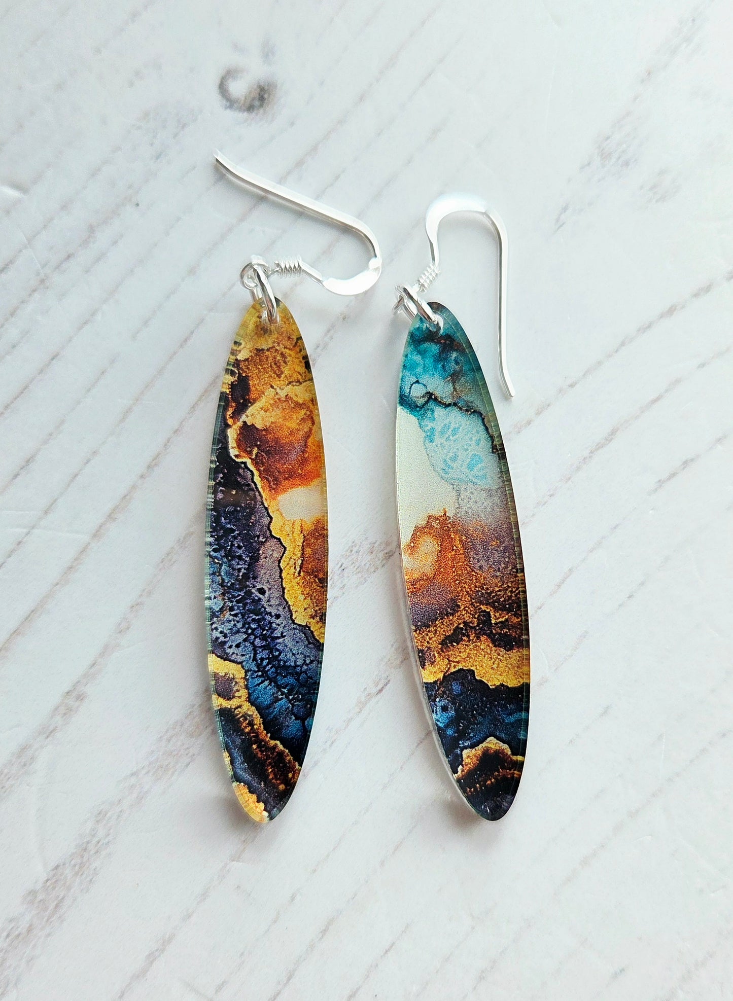 Long oval statement earrings, natural stone