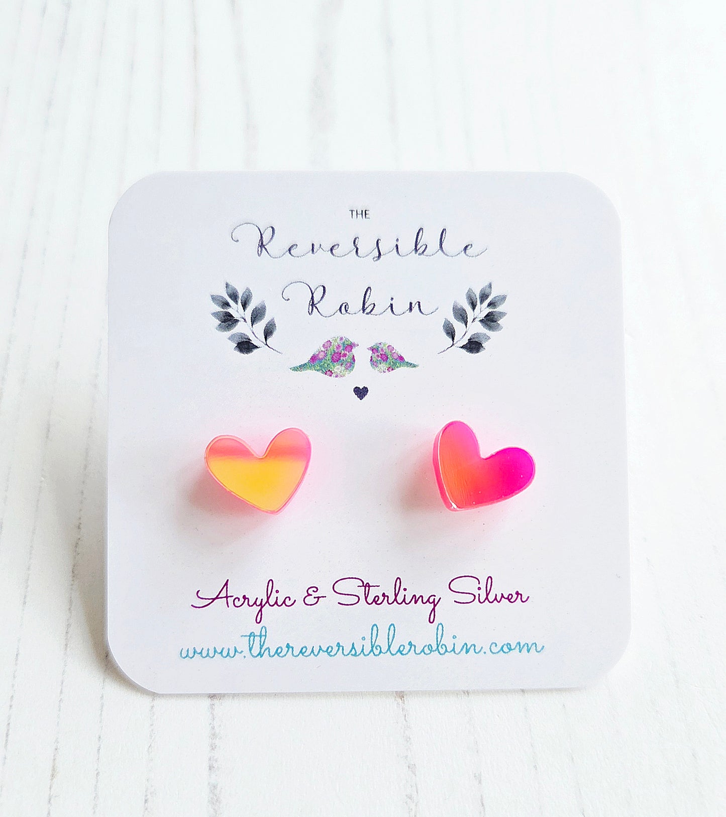 Puffy Heart Studs, Iridescent Sunset
