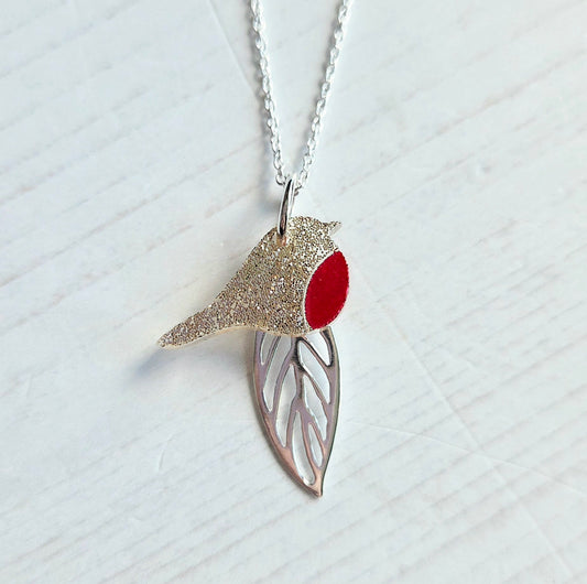 Robin & Leaf Pendant, Limited Edition Champagne Shimmer