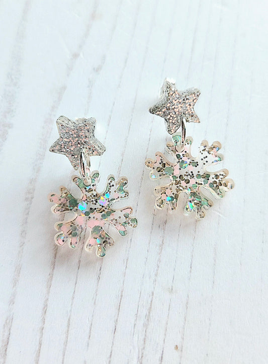 Star & Snowflake drop studs earrings