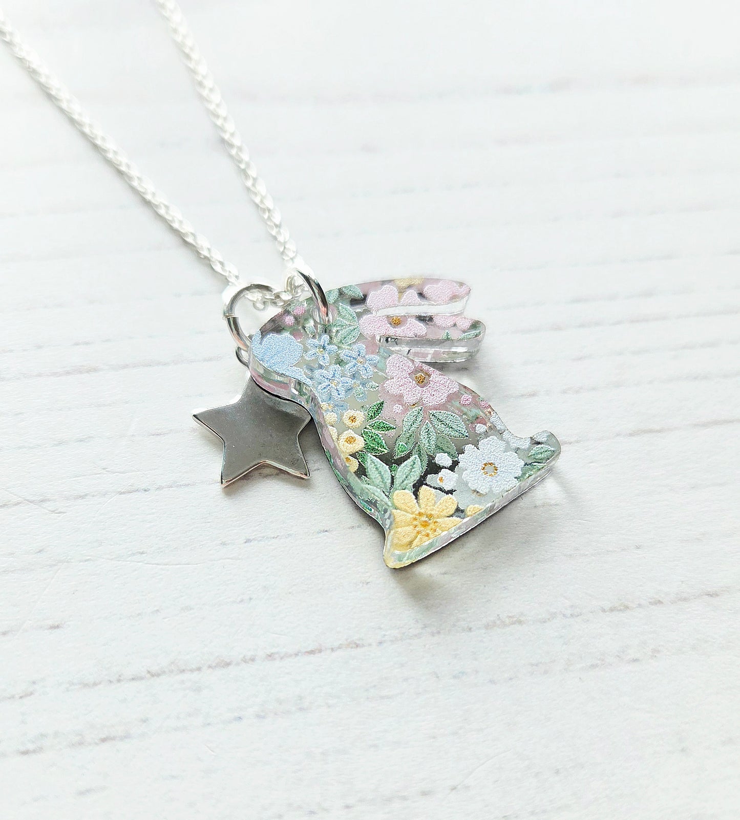 Bunny & Star Pendant, pastel spring floral