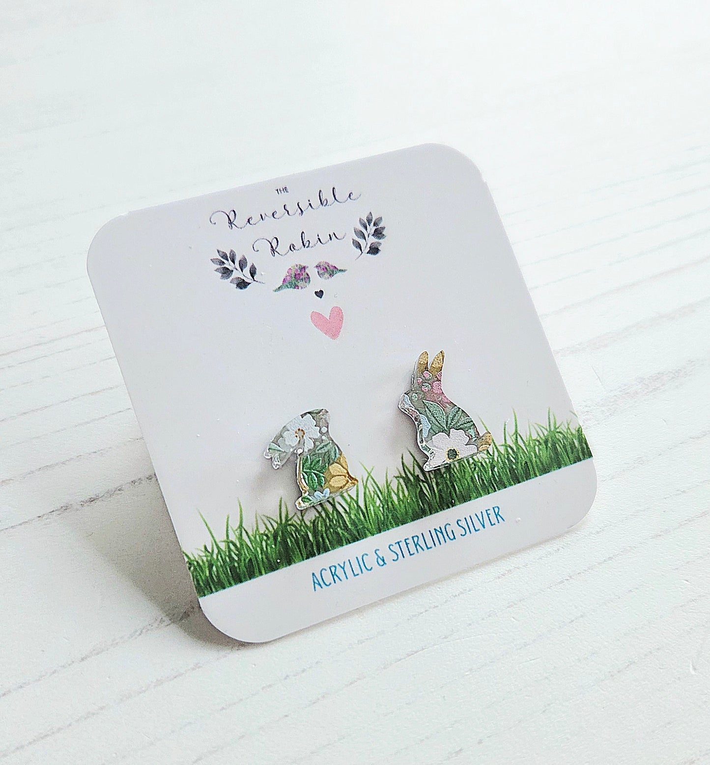 Bunny Studs, mirrored pastel spring floral