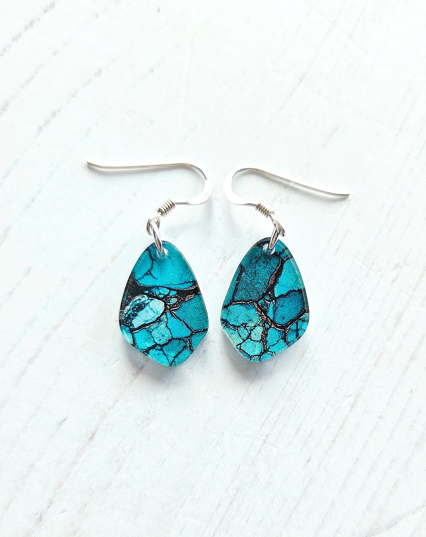 Pebble Drop earring, natural turquoise print