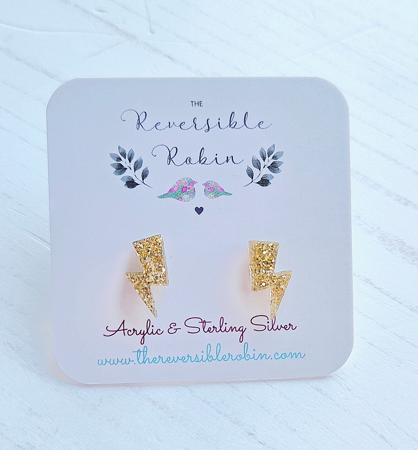 Lightning bolt studs, Gold glitter