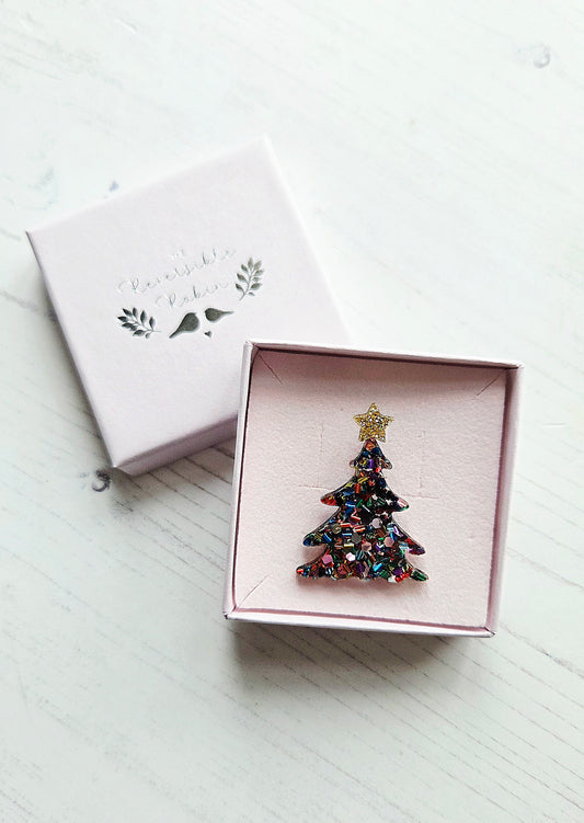 Christmas Tree Brooch/pin, Christmas confetti Acrylic