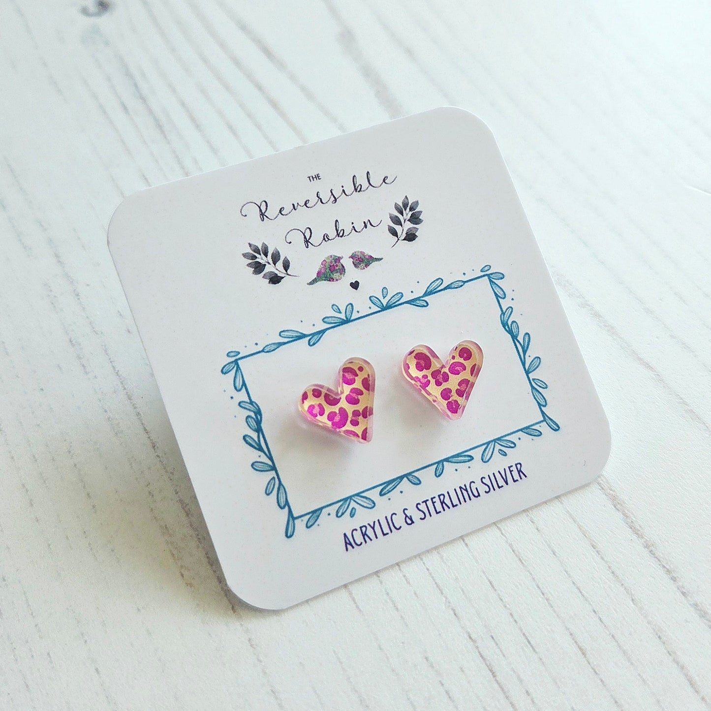 Mini heart studs, Peach Leopard print