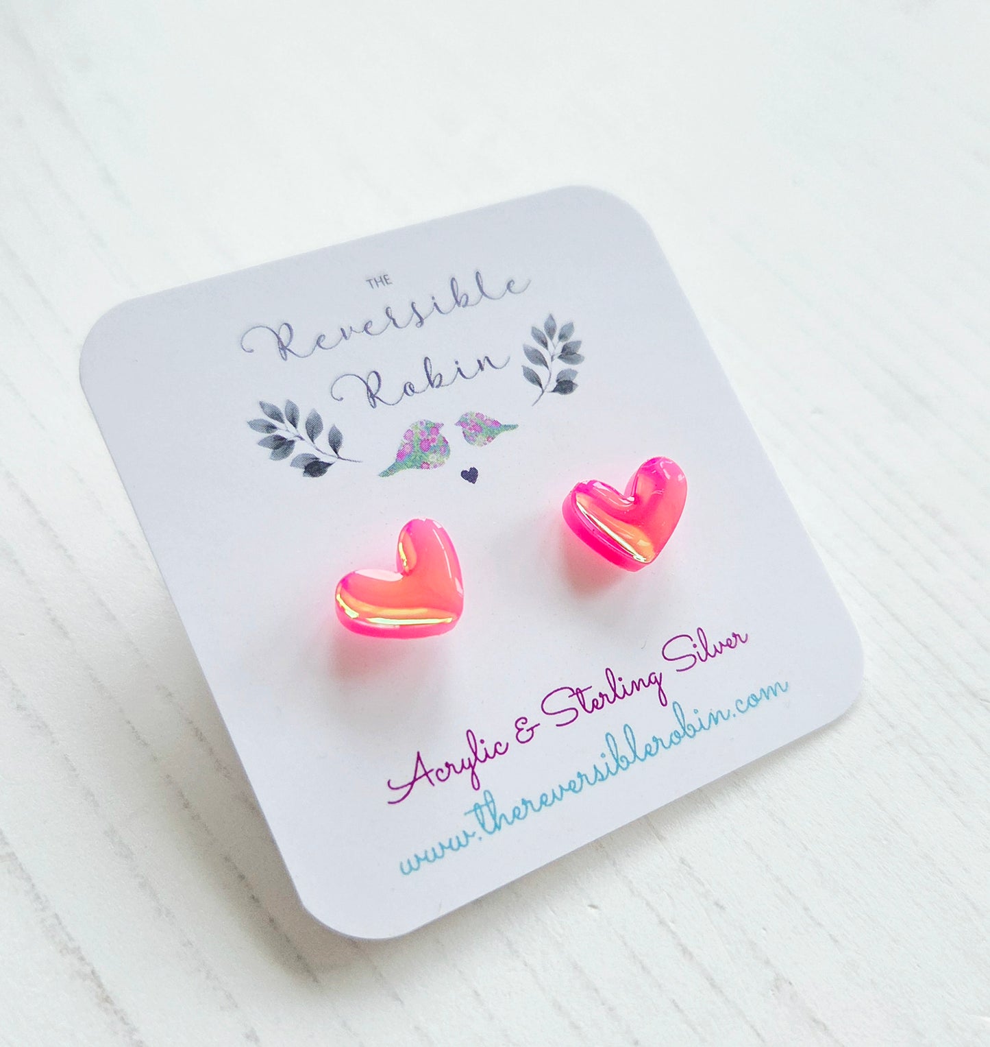 Puffy Heart Studs, Iridescent Sunset