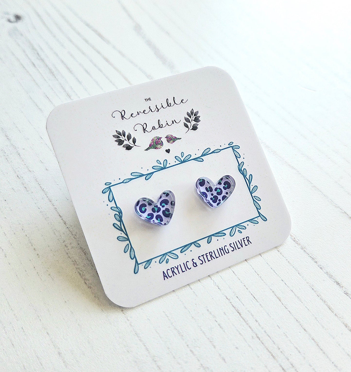 Puffy Heart Studs, Lilac Leopard print